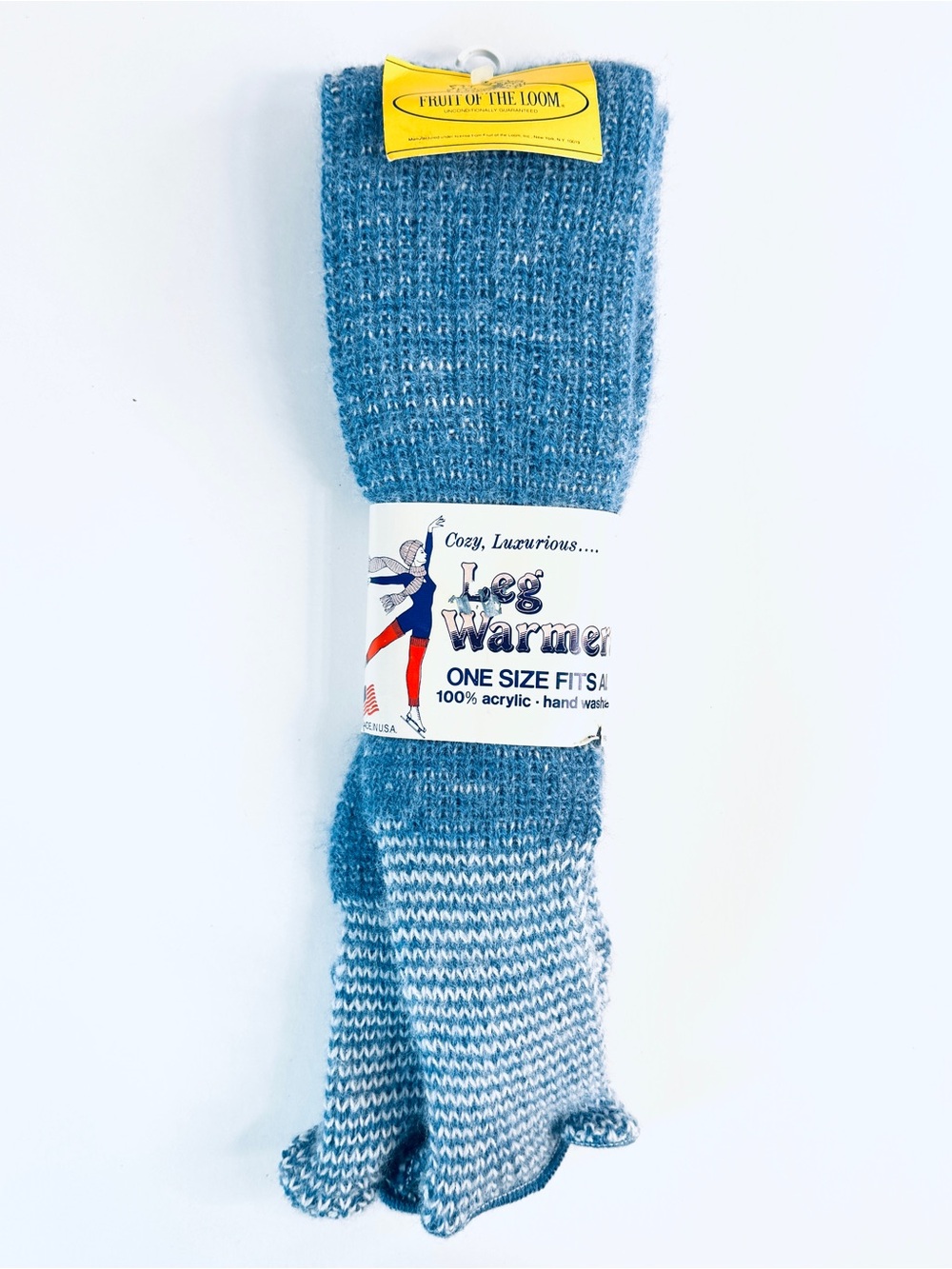 Vintage 1980's Leg Warmers Fruit Of The Loom Acrylic New Blue White 31" long